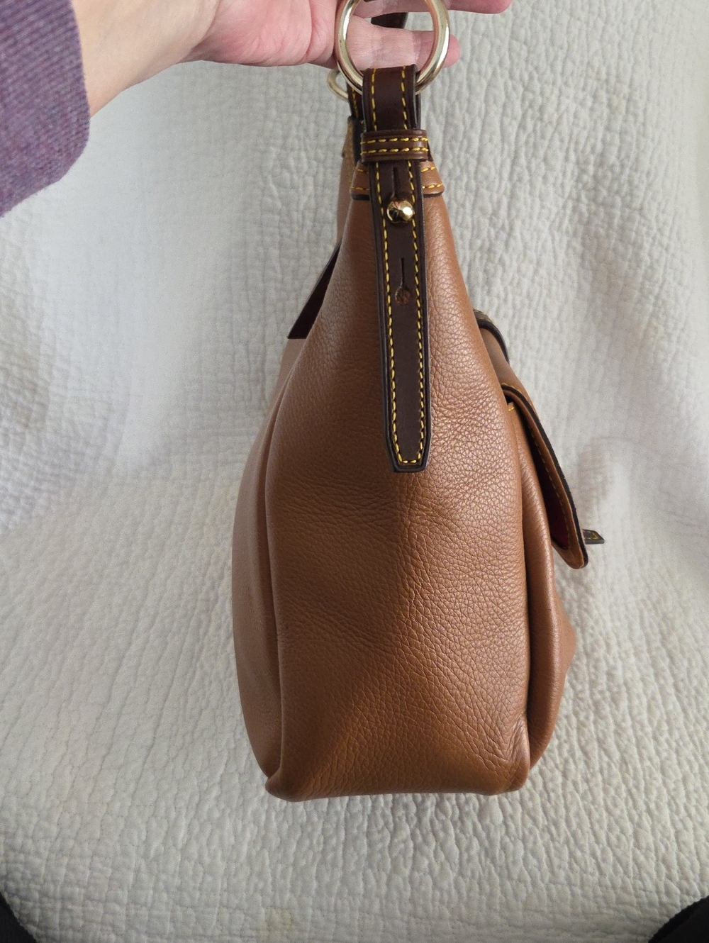 Dooney & Bourke Brown and Dark Brown Pebble Leather Shoulder Bag No Call Outs - Picture 4 of 10